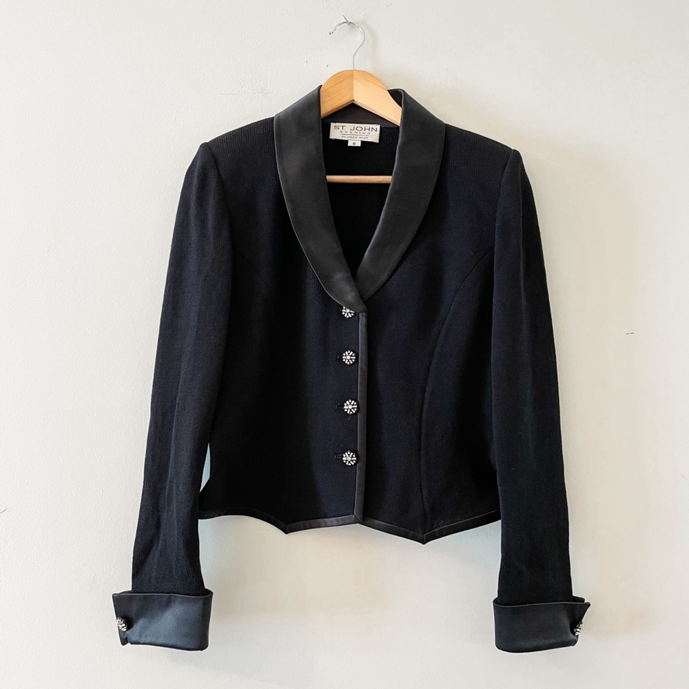 St John Evening By Marie Gray Black Formal Knit Jacket Button Down Women’s 8